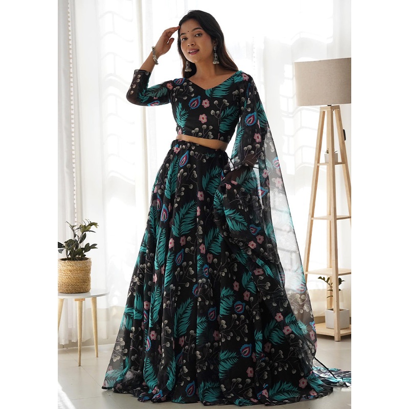 3 Pc Multicolor Silk Semi Stitched Lehenga Set - JD986584152