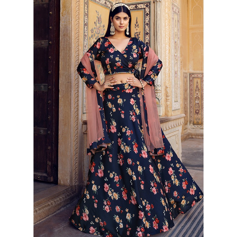 3 Pc Multicolor Silk Unstitched Lehenga Set - JD986584147