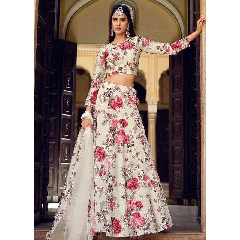3 Pc Multicolor Silk Unstitched Lehenga Set - JD986584148