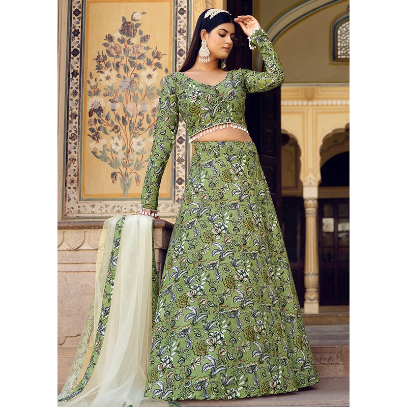 3 Pc Multicolor Silk Unstitched Lehenga Set - JD986584149