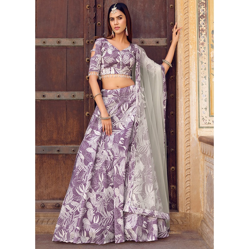 3 Pc Multicolor Silk Unstitched Lehenga Set - JD986584150