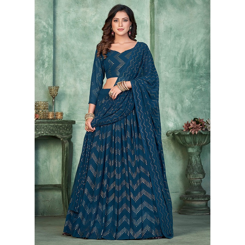 3 Pc Rama Georgette Semi Stitched Lehenga Set - JD986584103