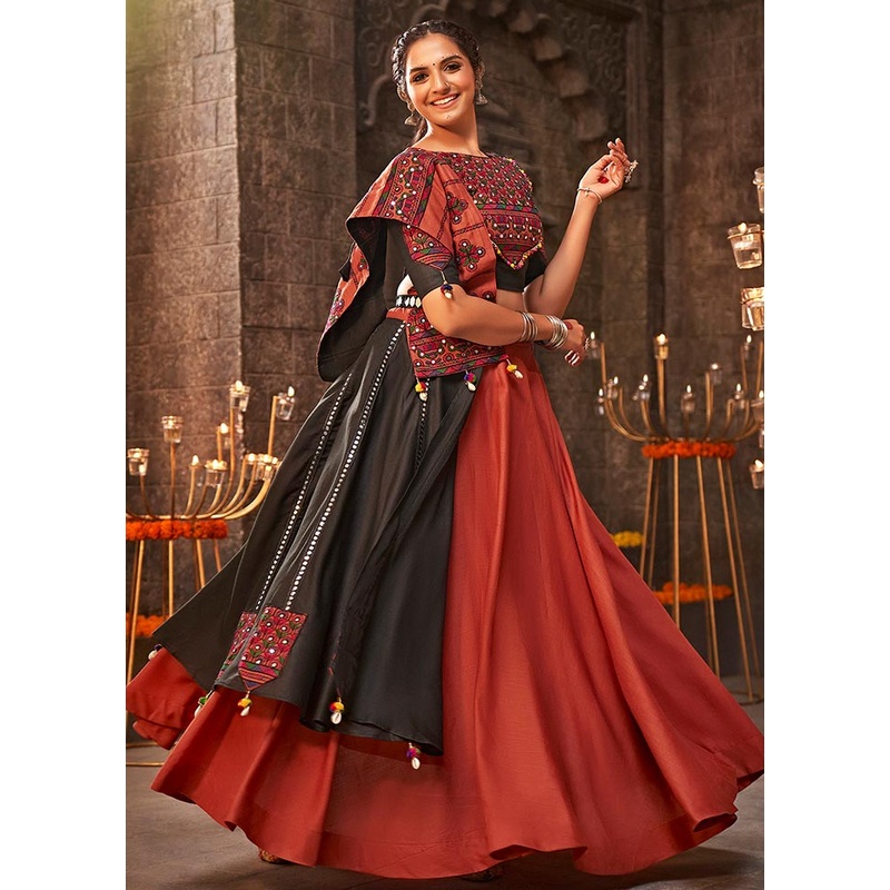 3 Pc Rust Cotton Semi Stitched Lehenga Set - JD986584100