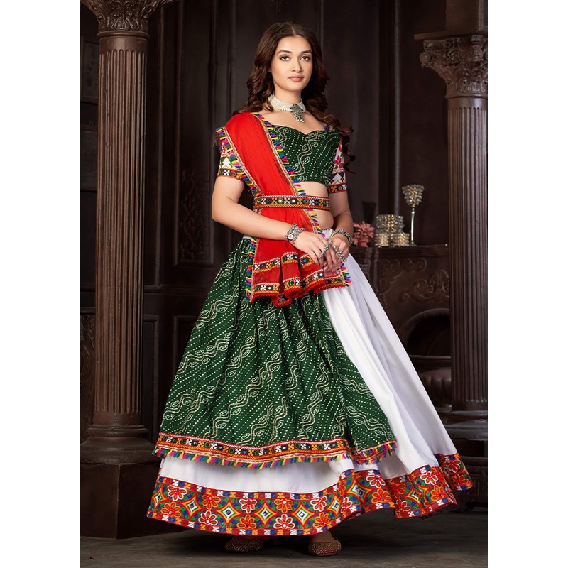 3 Pc White Cotton Semi Stitched Lehenga Set - JD986584089