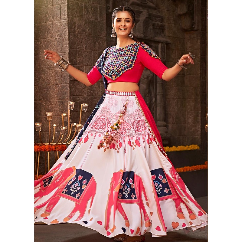 3 Pc White Rayon Semi Stitched Lehenga Set - JD986584085