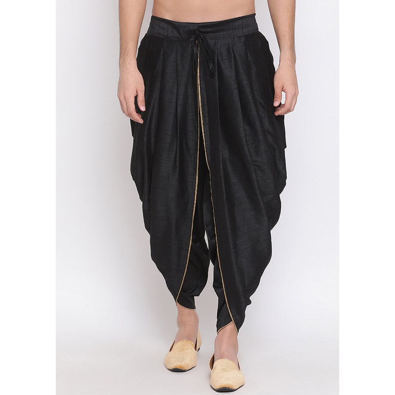 Black Dupion Silk Solid Dhoti - JD986584049