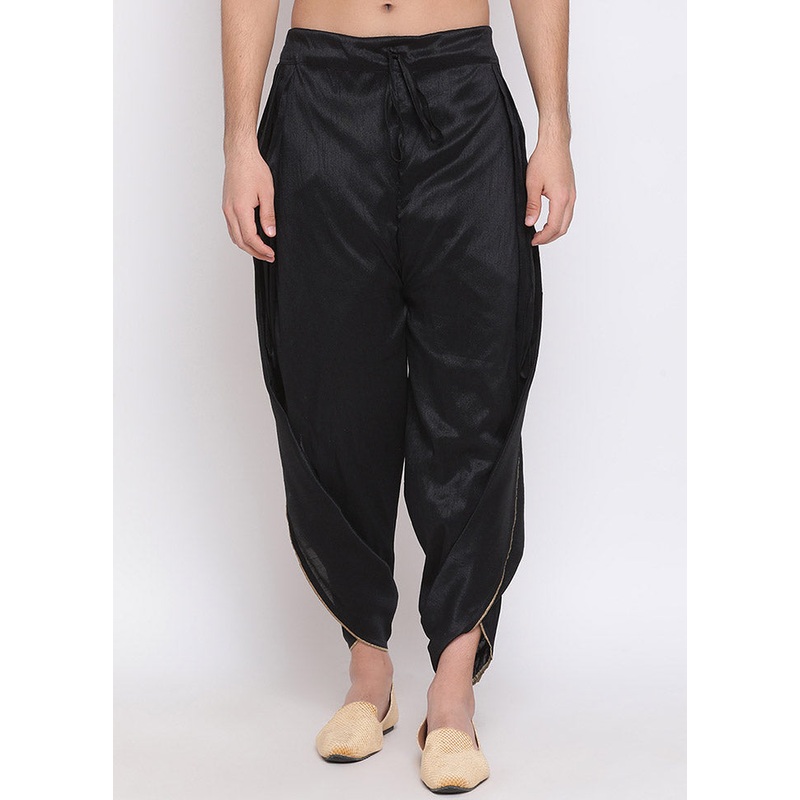 Black Dupion Silk Solid Dhoti - JD986584050