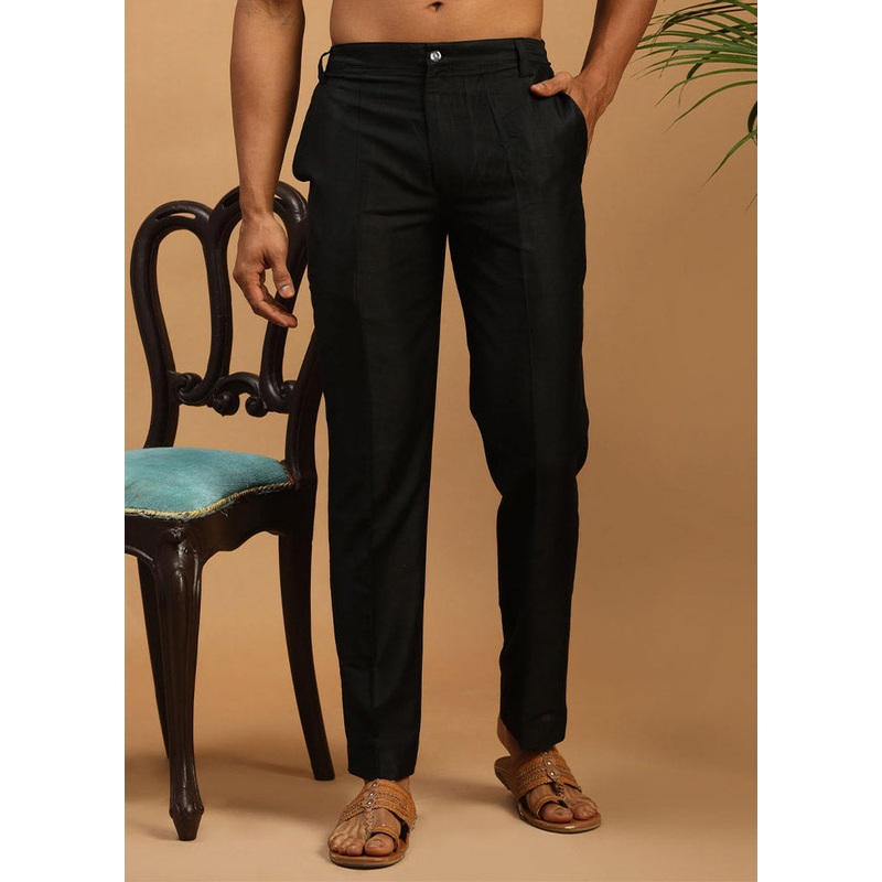 Black Viscose Solid Pajama - JD986584048