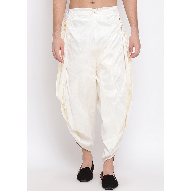 Cream Dupion Silk Solid Dhoti - JD986584042