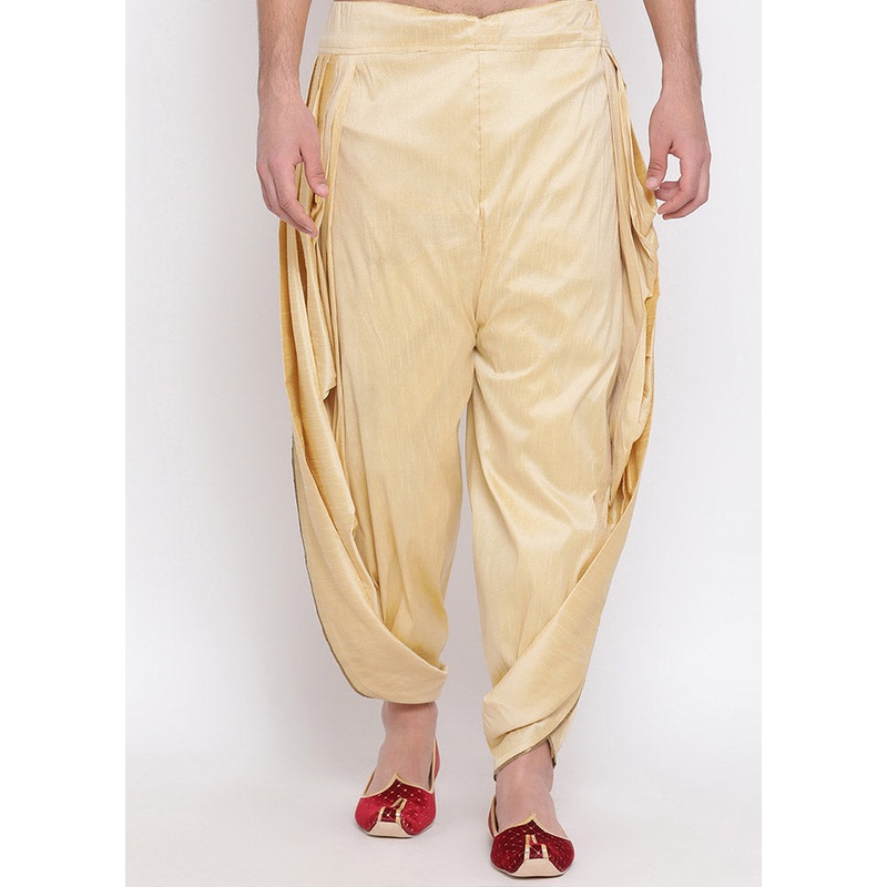 Gold Dupion Silk Solid Dhoti - JD986584037