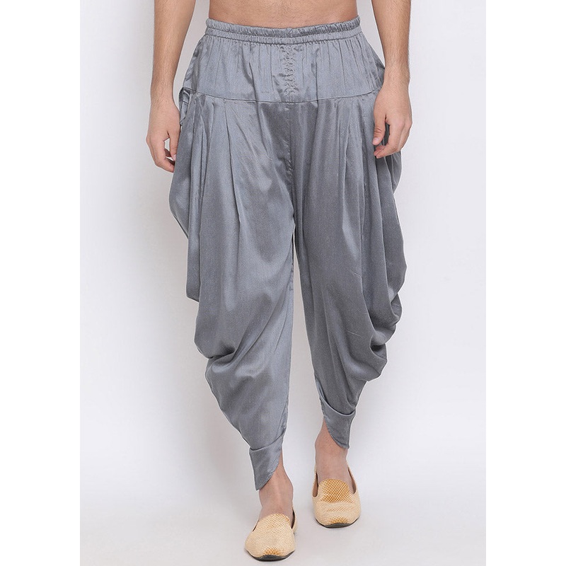 Grey Dupion Silk Solid Dhoti - JD986584032