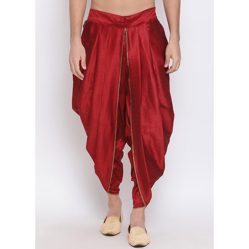 Maroon Dupion Silk Solid Dhoti - JD986584026