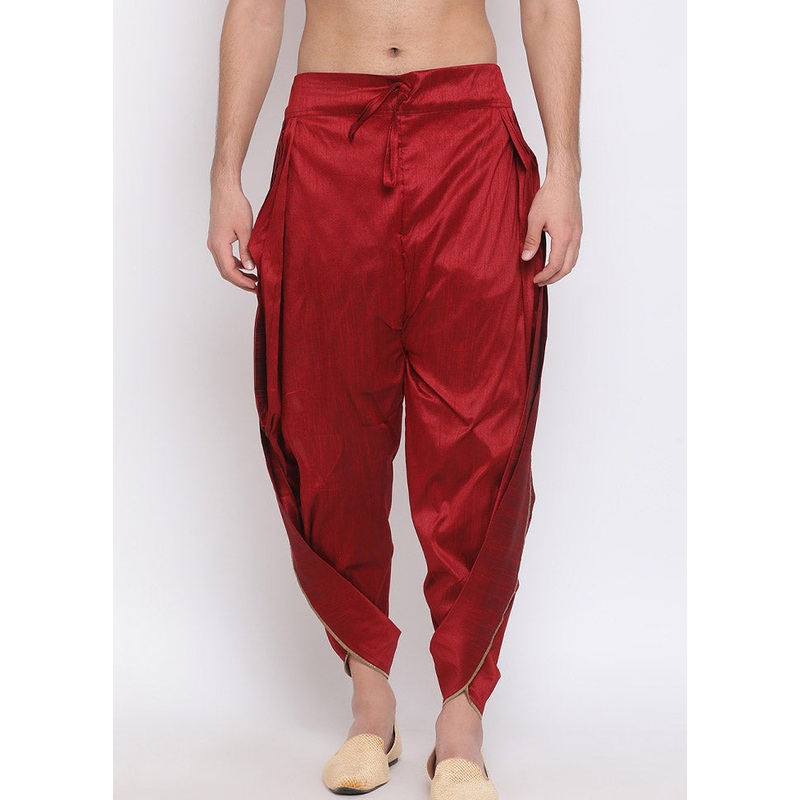 Maroon Dupion Silk Solid Dhoti - JD986584027