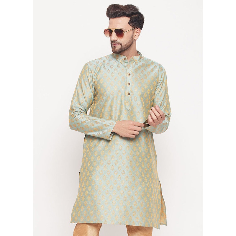 Mint Green Readymade Silk Kurta - JD986584023