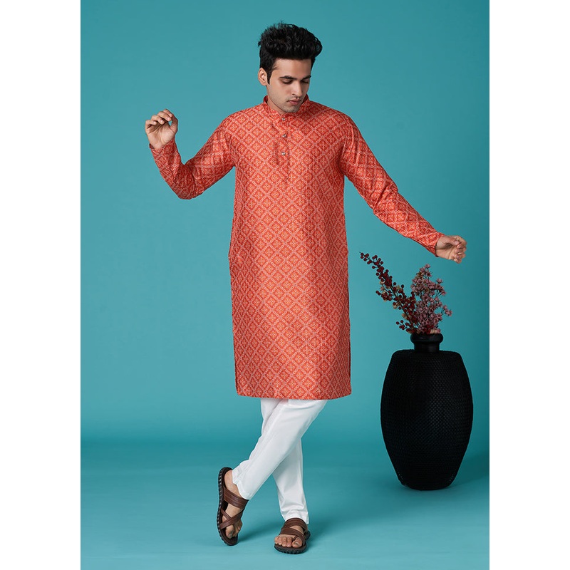 Multicolor Mandarin Collar Dupion Silk Kurta - JD986584004