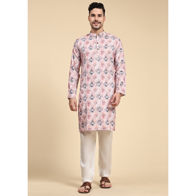 Multicolor Mandarin Collar Dupion Silk Kurta - JD986584022