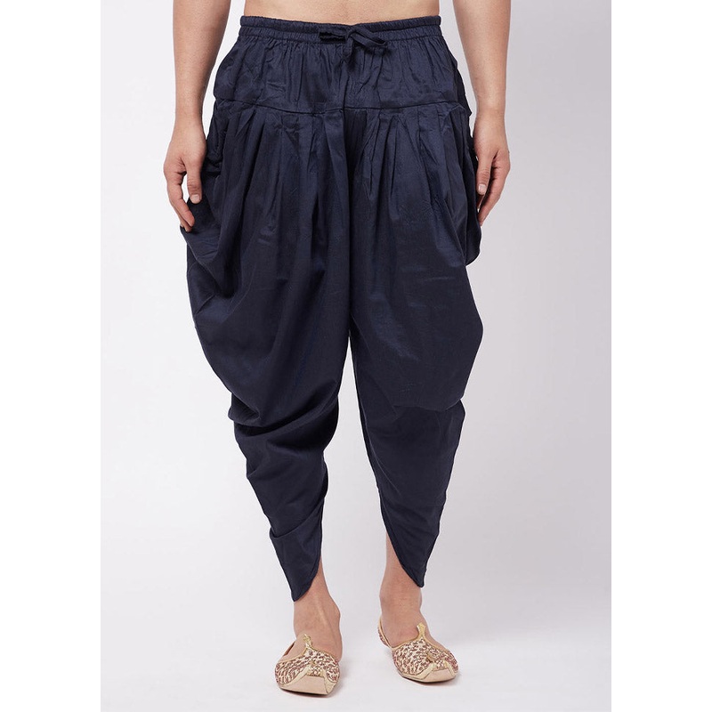 Navy Blue Cotton Solid Dhoti - JD986584000