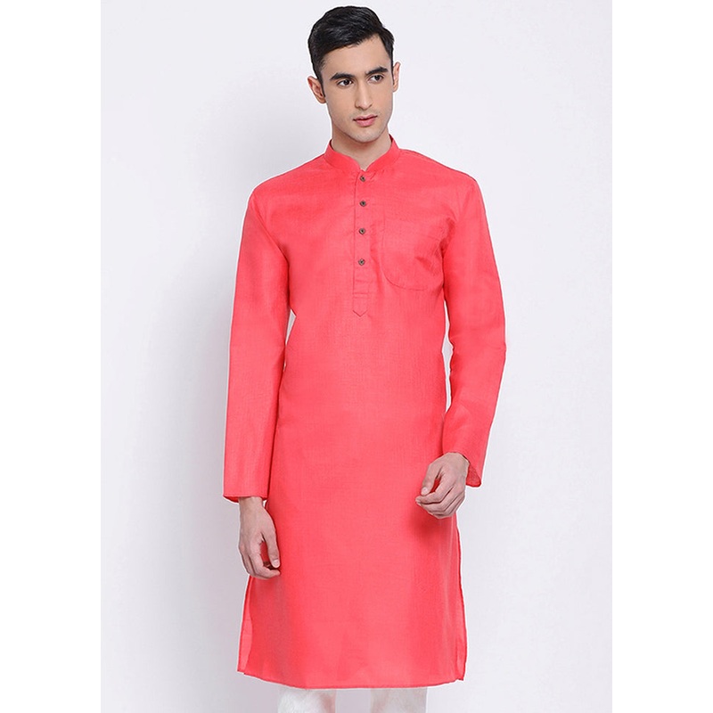 Pink Solid Cotton Kurta - JD986583994