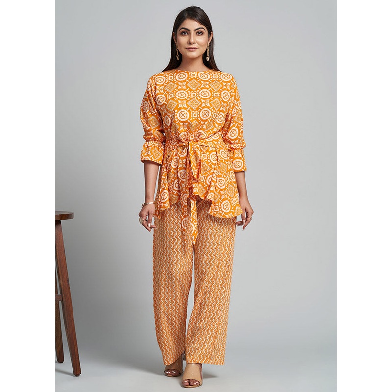 2 Pc Orange Readymade Rayon Kurti Set - JD986583966