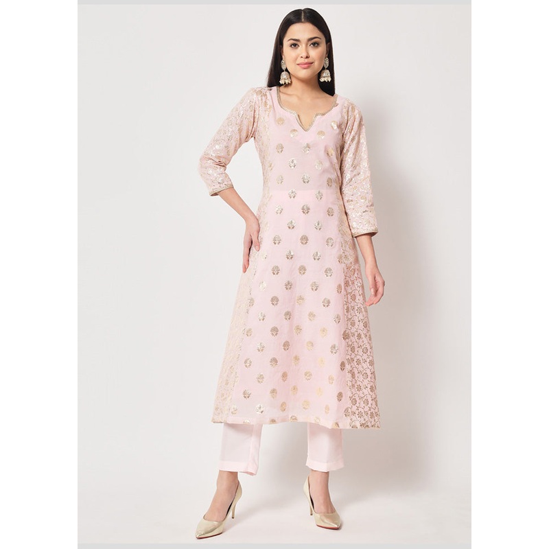 2 Pc Pink Readymade Cotton Kurti Set - JD986583954