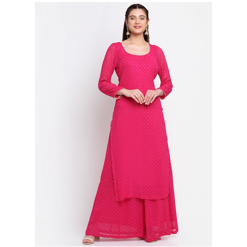 2 Pc Pink Readymade Georgette Kurti Set - JD986583943