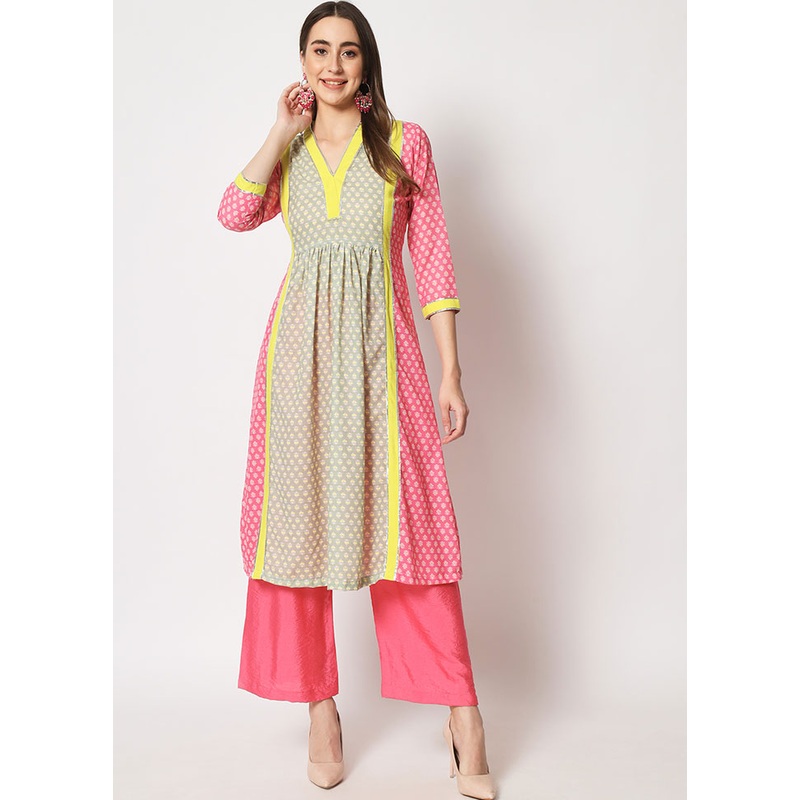 2 Pc Pink Readymade Printed Cotton Kurti Set - JD986583960