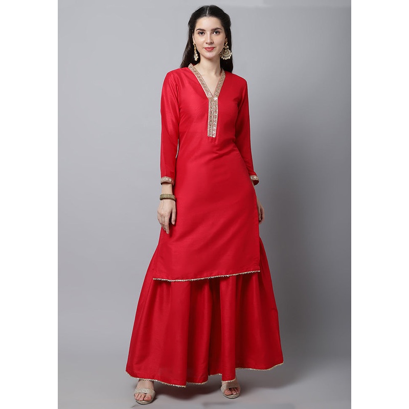 2 Pc Pink Readymade Silk Kurti Set - JD986583938