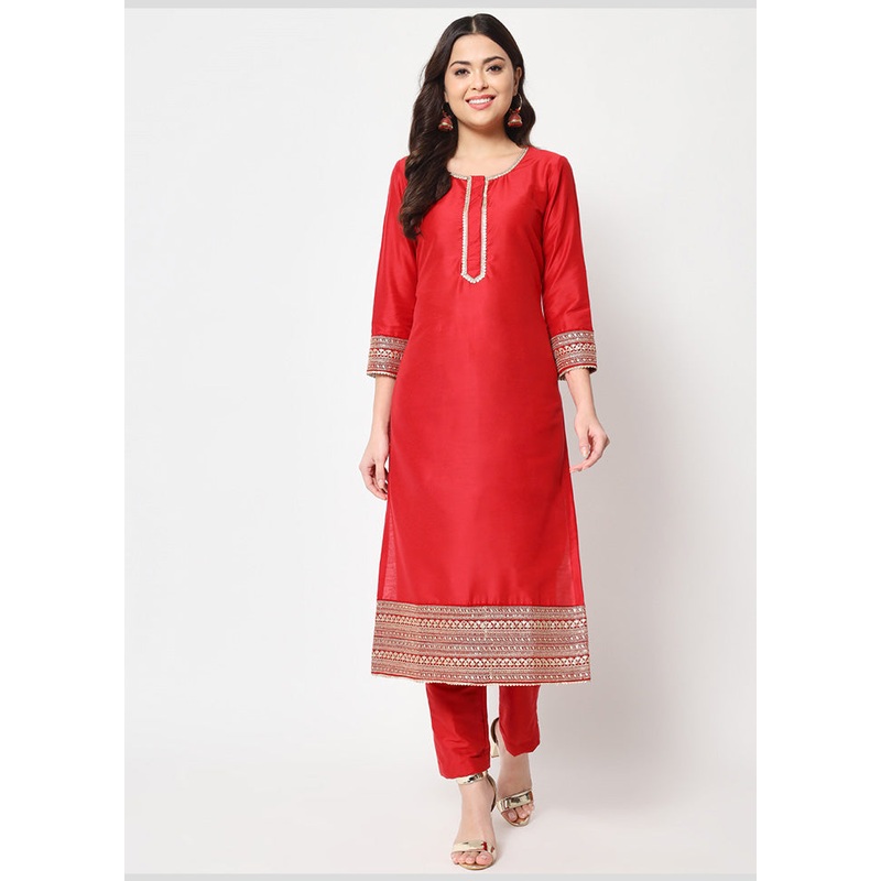 2 Pc Pink Readymade Silk Kurti Set - JD986583951