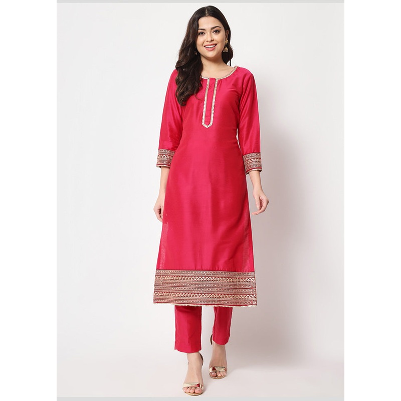 2 Pc Purple Readymade Silk Kurti Set - JD986583952