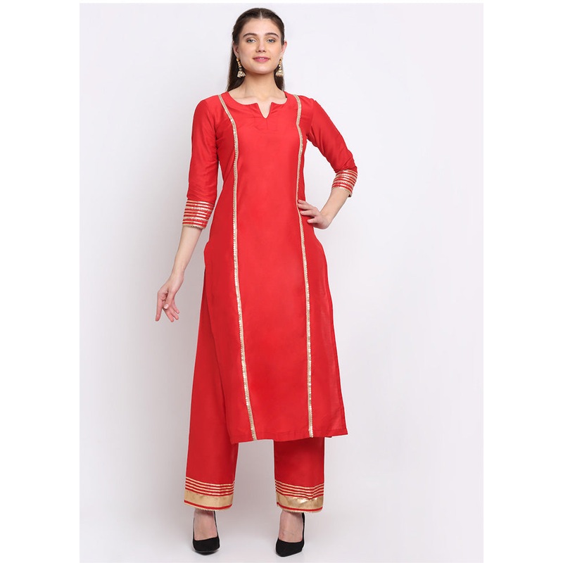 2 Pc Red Readymade Cotton Kurti Set - JD986583939