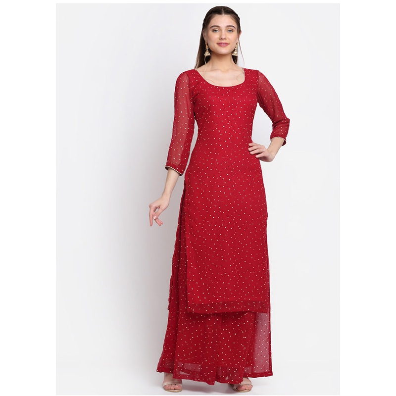 2 Pc Red Readymade Georgette Kurti Set - JD986583940