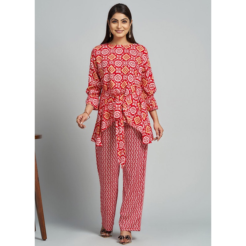 2 Pc Red Readymade Rayon Kurti Set - JD986583968