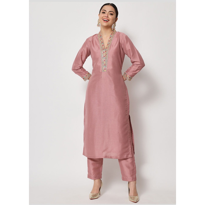 2 Pc Red Readymade Silk Kurti Set - JD986583950