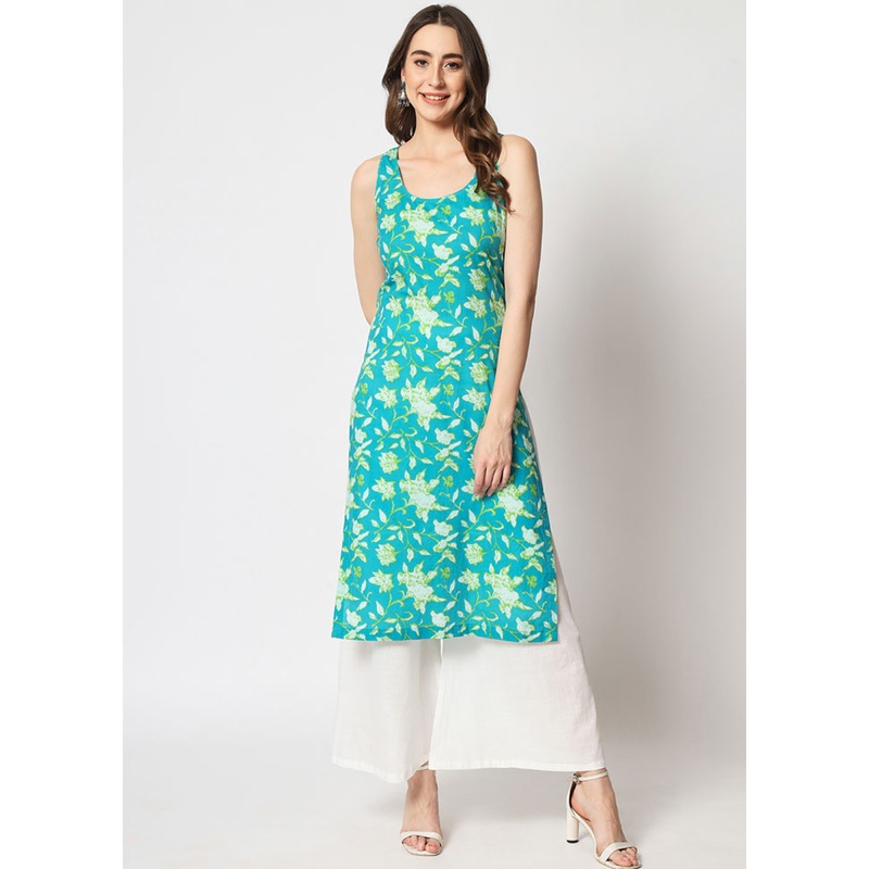 2 Pc Sky Blue Readymade Cotton Kurti Set - JD986583962