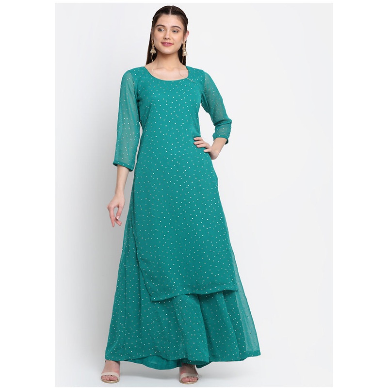 2 Pc Sky Blue Readymade Georgette Kurti Set - JD986583942