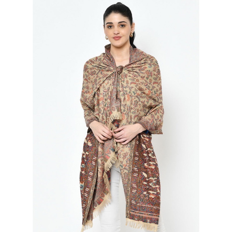Beige Tussar Silk Printed Dupatta - JD986583848