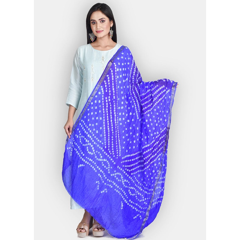 Blue Blended Silk Embroidered Dupatta - JD986583847
