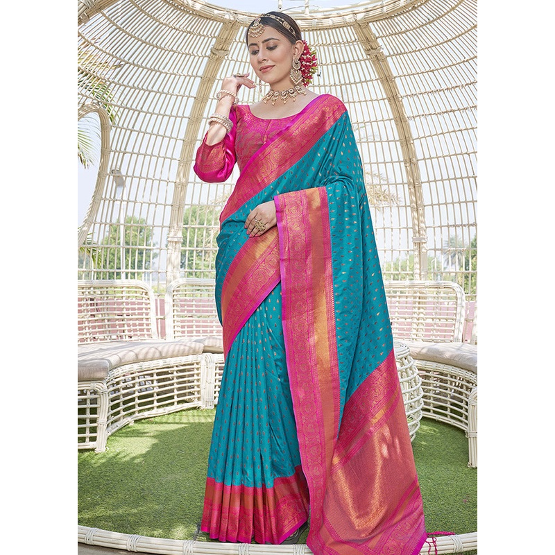Blue Silk Saree With Blouse Piece - JD986583829