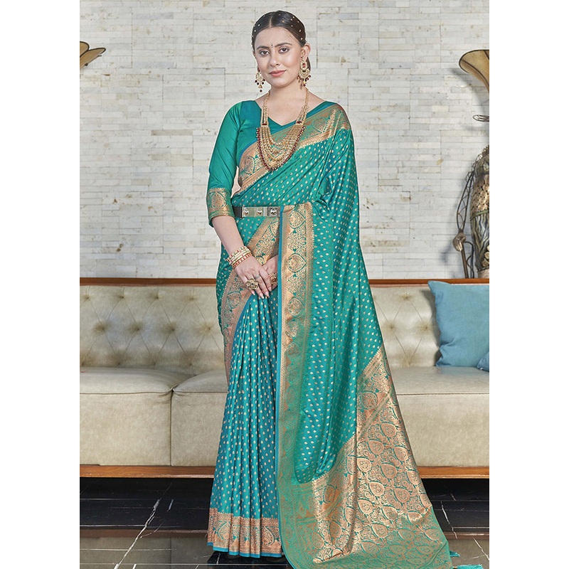 Blue Silk Saree With Blouse Piece - JD986583830