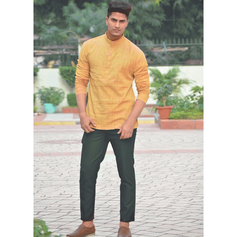 Classic Yellow Solid Short Kurta - JD986583923
