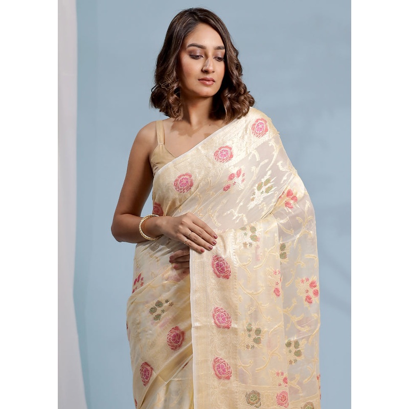 Cream Georgette Saree With Blouse Piece - JD986583834