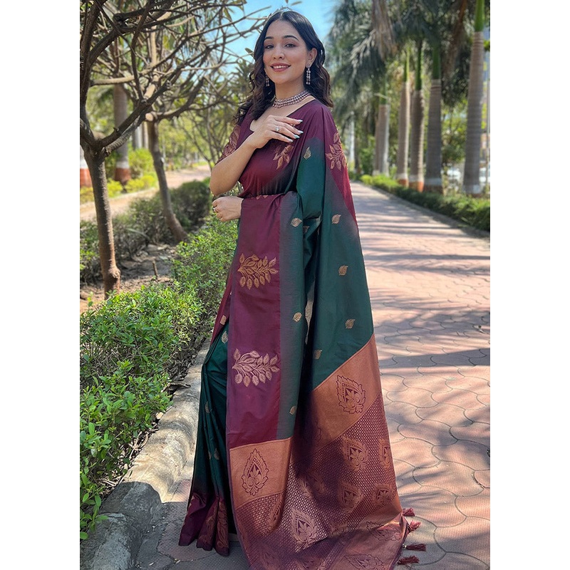Dark Green Dupion Silk Saree With Blouse Piece - JD986583821