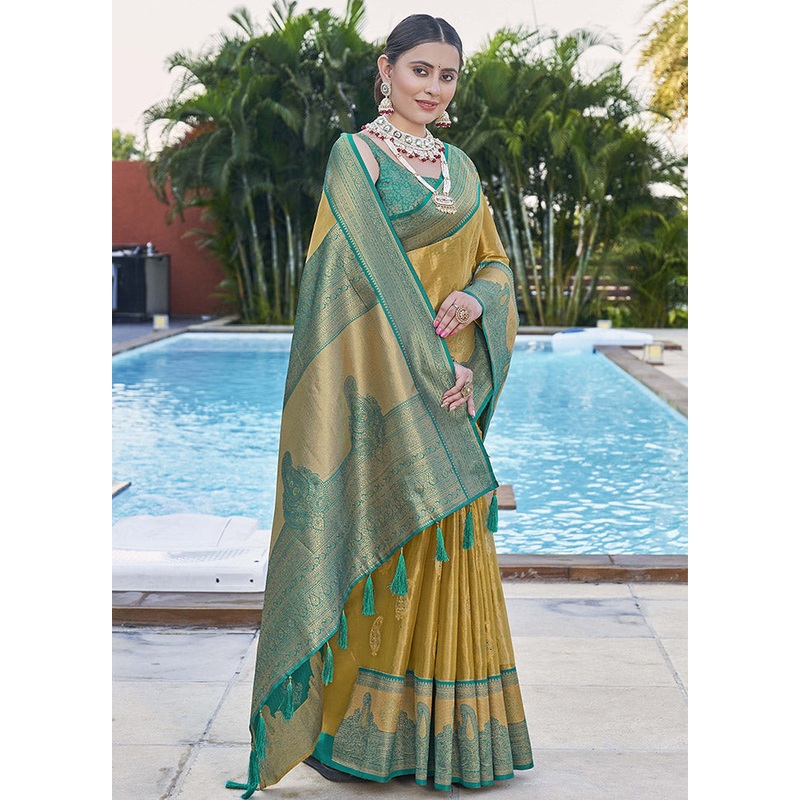 Gold Silk Saree With Blouse Piece - JD986583815