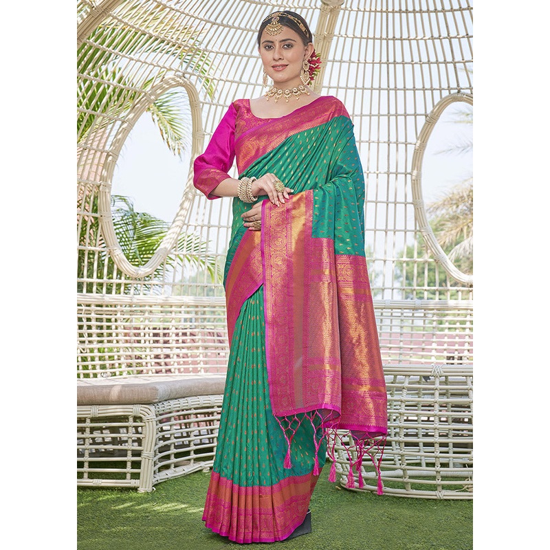 Green Silk Saree With Blouse Piece - JD986583809