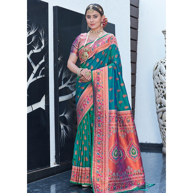 Green Silk Saree With Blouse Piece - JD986583810