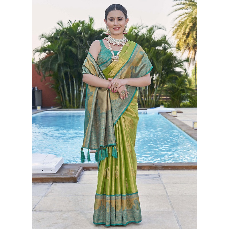 Green Silk Saree With Blouse Piece - JD986583811