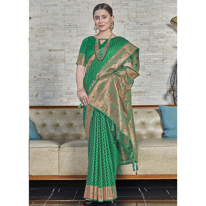 Green Silk Saree With Blouse Piece - JD986583812