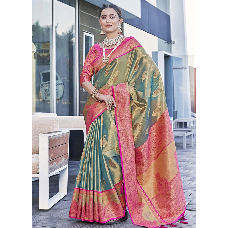 Grey Silk Saree With Blouse Piece - JD986583805