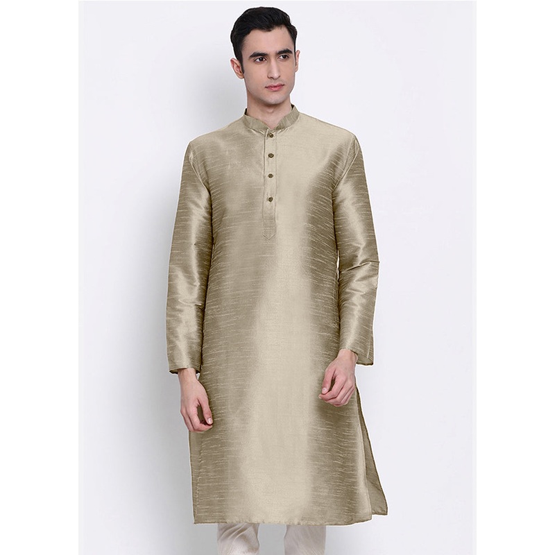 Grey Solid Silk Kurta - JD986583932