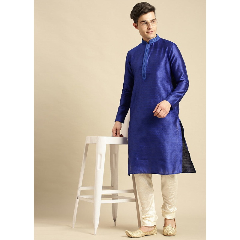 Ink Blue Woven Jacquard Woven Kurta - JD986583927